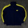 Adidas originals navy blue & yellow 3 stripe track jacket – trefoil full zip (size xl) Adidas Originals Navy Blue & Yellow 3 Stripe Track Jacket – Trefoil Full Zip (Size XL)
