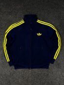Adidas Originals Navy Blue & Yellow 3 Stripe Track Jacket – Trefoil Full Zip (Size XL)