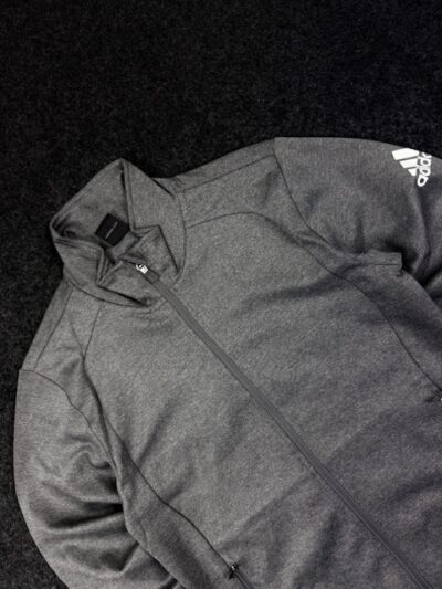 Adidas Grey Full Zip Sports Track Jacket – Minimal Logo Activewear (Size XS)