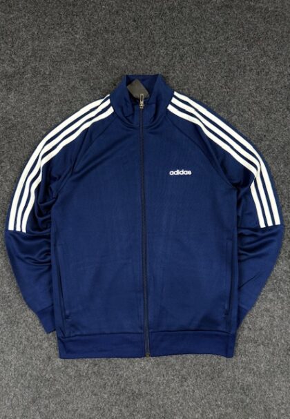 Adidas Navy Blue 3 Stripe Track Jacket – Full Zip Sportswear (Size S)