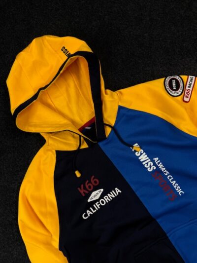 K-Swiss K66 California Colorblock Hoodie – Yellow & Navy Sports Sweatshirt (Size S)