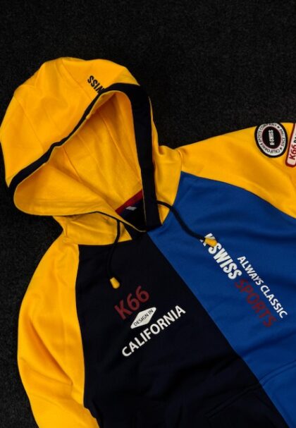 K-Swiss K66 California Colorblock Hoodie – Yellow & Navy Sports Sweatshirt (Size S)