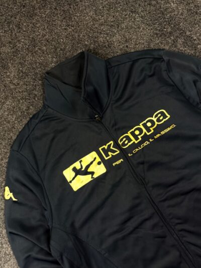 Kappa Black Sports Track Jacket – Logo Print Zip Jacket (Size L)