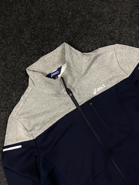Asics navy grey men’s track jacket – premium sports zip jacket (size s) Asics Navy Grey Men’s Track Jacket – Premium Sports Zip Jacket (Size S) - Image 2