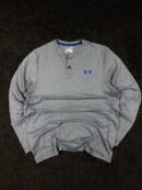 Under Armour ColdGear Henley Long Sleeve Tee – Grey Heather with Blue Accents – Size M/L