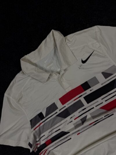 Nike Dri-FIT Printed Polo T-Shirt (M) – White Performance Tee