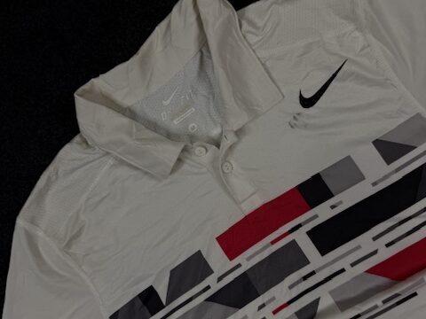 Nike Dri-FIT Printed Polo T-Shirt (M) – White Performance Tee