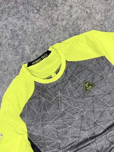 Hybrid Tech Performance T-Shirt Neon Yellow Grey (L) | Stretch Quick Dry Gym Tee