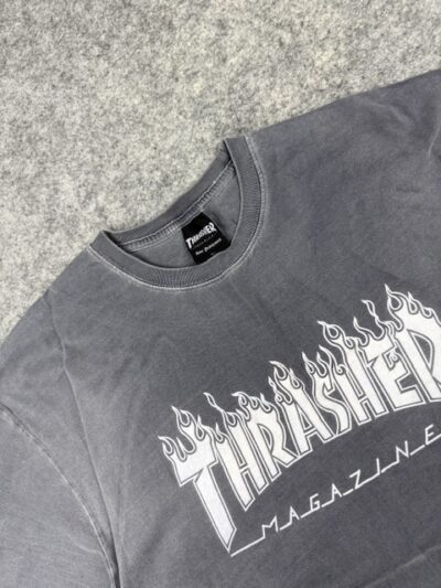 Thrasher Flame Logo Oversized T-Shirt Grey (L) | Skate Streetwear Graphic Tee