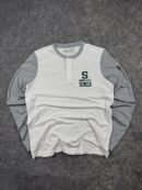 Under Armour HeatGear Henley Training T-Shirt (M) | White Grey Long Sleeve Gym & Sports Top