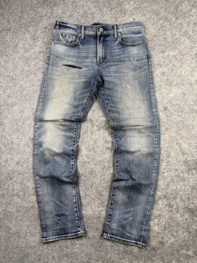 Uniqlo Jeans Straight Fit Mid Wash Distressed Denim —W32 / L39 | Vintage Faded Streetwear