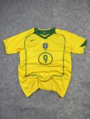 Brazil Ronaldo #9 Vintage Nike Football Jersey Yellow Green (XL) | Brazil Soccer Shirt