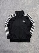 Adidas Kids Track Jacket - Black with White 3 Stripes - Size 130