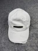 Burberry White Distressed Cap | Black Burberry Logo Patch Dad Hat | Destroyed Adjustable White Baseball Cap