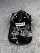 Doodays Black Embroidered Cityscape Cap | White Line Art Urban Landscape Hat | Doodays Adjustable Snapback