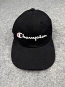 Champion Script Logo Black Cap | Vintage Champion Adjustable Baseball Cap | Black Dad Hat