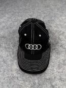 Audi Logo Black Cap White Stitch Adjustable Strap Streetwear Hat