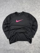 Nike Women’s Dri-FIT Black Long Sleeve Training Top Pink Swoosh L/XL Stretch Gym Tee