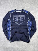 Under Armour Compression Long Sleeve Shirt Navy Blue Camo Panel Athletic Performance Tee Men’s Large Stretch Gym Top