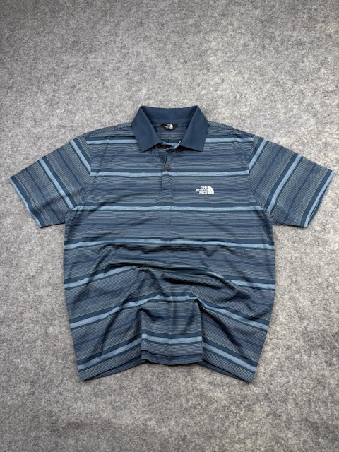 The North Face Striped Polo Shirt XL Blue Performance Tee The North Face Striped Polo Shirt XL Blue Performance Tee