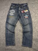 Vintage Patchwork Embroidered Denim Jeans W30 Straight Fit