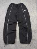 1993 Studio Track Pants Men’s Large Black Wide Leg Mesh Lined Reflective Athletic Pants