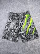 Monster Graphic Print Cargo Shorts Black White Neon Green – Size 32