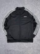 Adidas Essentials Black White 3-Stripes Track Jacket Full Zip Bomber Large