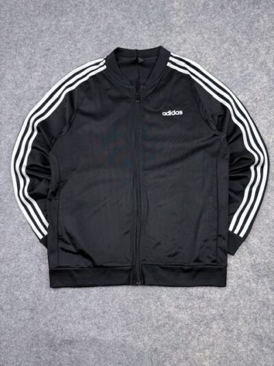 Adidas Essentials Black White 3-Stripes Track Jacket Full Zip Bomber Large