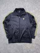 K-Swiss Black Track Jacket Yellow 3 Stripe Full Zip Athletic Sports Jacket Men’s L