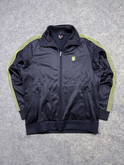 K-Swiss Black Track Jacket Yellow 3 Stripe Full Zip Athletic Sports Jacket Men’s L