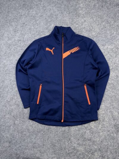 Puma Navy Orange Full Zip Track Jacket Sports Athletic Training Jacket Kids XS (160)