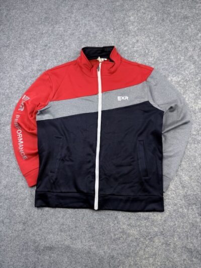 EXR Performance Color Block Full Zip Track Jacket Red Grey Navy Athletic Jacket Men’s L