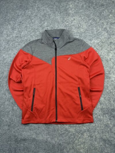 ASICS Red Gray Full Zip Track Jacket Men’s M Athletic Running Training Jacket Zip Pockets