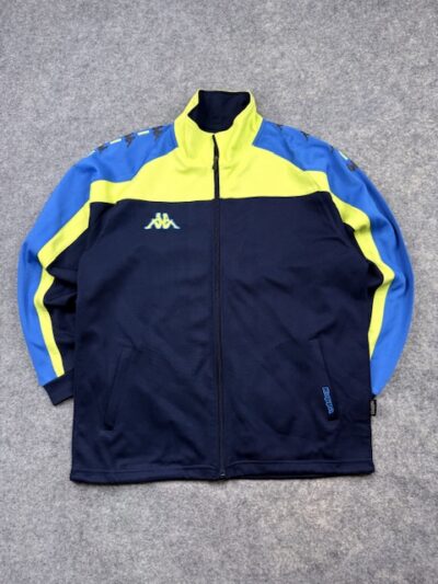 Kappa Navy Blue Neon Yellow Full Zip Track Jacket Men’s L XL Soccer Football Training