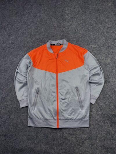 Puma Kids Full Zip Track Jacket XS Gray Orange Athletic Training Sports Jacket Youth