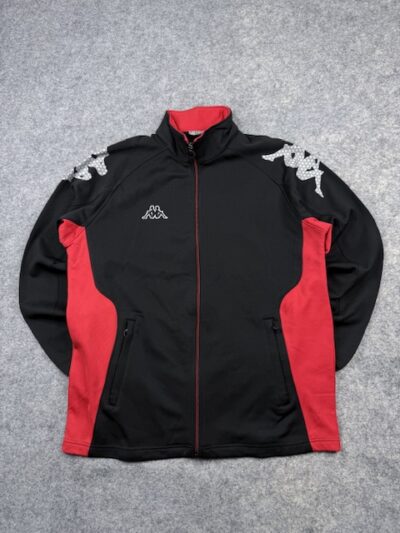 Kappa Full Zip Track Jacket Men’s XL Black Red Athletic Training Sports Jacket Logo Tape