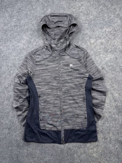 Fila Women’s Hooded Performance Jacket Gray Space Dye Full Zip Athletic Training Activewear S