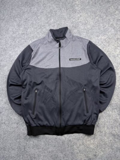 PJS Racing Sport Full Zip Track Jacket Men’s XL Grey Black Athletic Bomber Korea