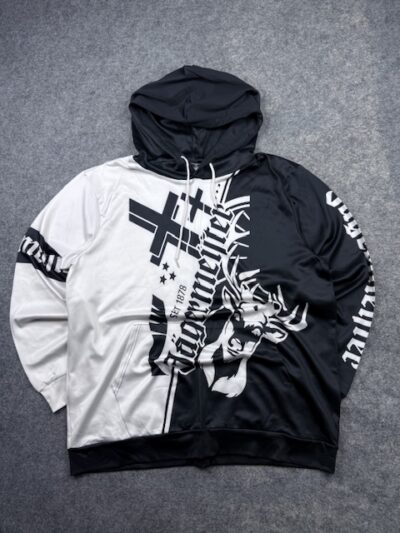 Jägermeister Oversized Hoodie 2XL Black White Graphic Pullover Streetwear Sweatshirt