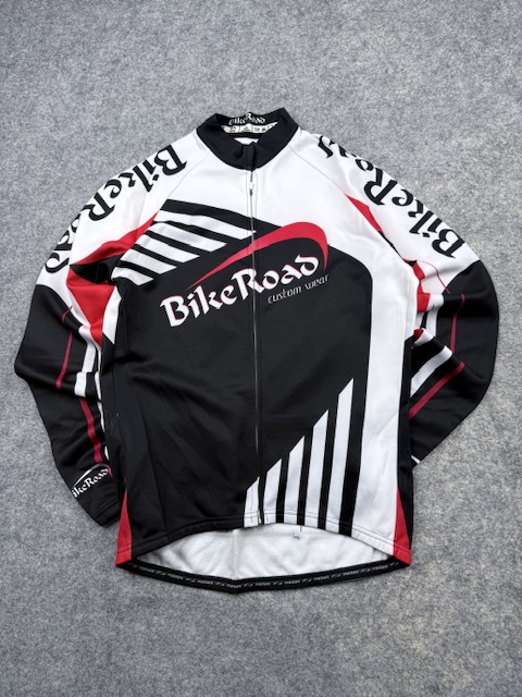 BikeRoad Custom Wear Long Sleeve Cycling Jersey Full Zip Black Red White Men’s L