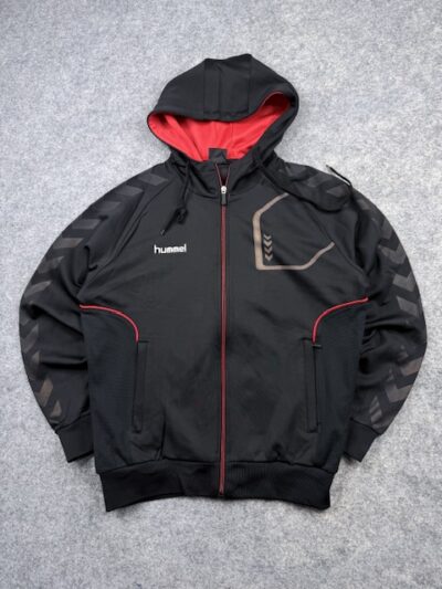 Hummel Full Zip Performance Hooded Track Jacket Black Red Men’s XL