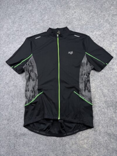 ULV8NE Men’s Full Zip Cycling Jersey Black Green XL Stretch Road Bike Jersey