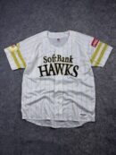 Majestic SoftBank Hawks Baseball Jersey Size L – White & Gold Pinstripe Japan Baseball