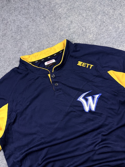 ZETT Baseball Jersey XXL Vintage Navy Yellow ZETT Baseball Jersey XXL Vintage Navy Yellow - Image 2