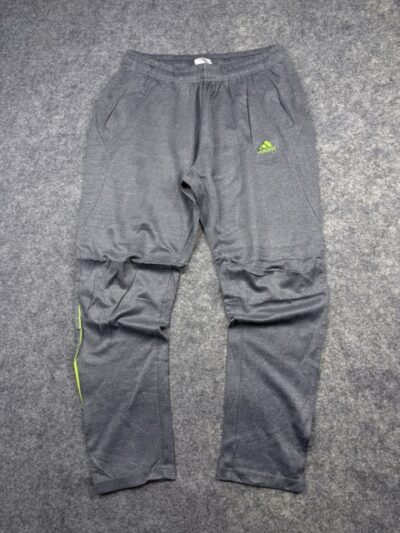adidas Track Pants Men’s Size XL – Grey Performance Training Joggers with Lime Green Logo