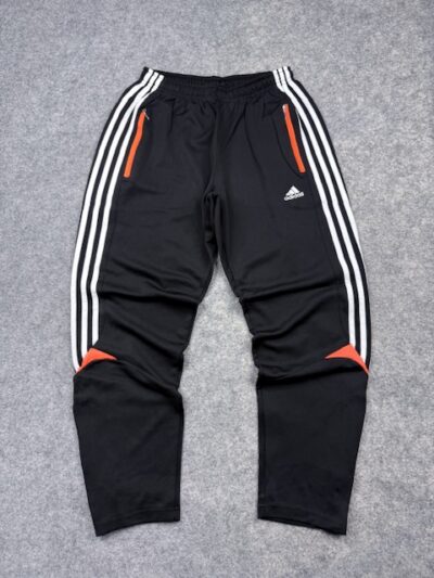 Adidas Black Track Pants 3-Stripes Sports Joggers with Zipper Pockets & Ankle Zips – Size L