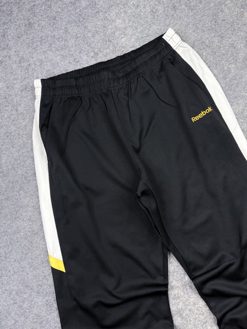Reebok Black Track Pants with White Side Panels & Yellow Accents – XL Reebok Black Track Pants with White Side Panels & Yellow Accents – XL - Image 2