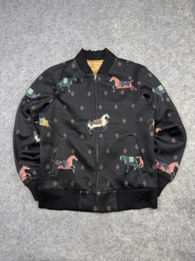 Authentic Trendiano All-Over Horse Print Bomber Jacket - Black | Size S