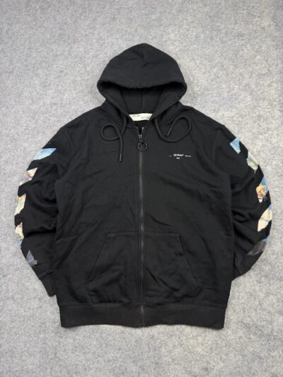 Authentic Off-White c/o Virgil Abloh SS19 Impressionism Arrow Zip-Up Hoodie - Black | Size L